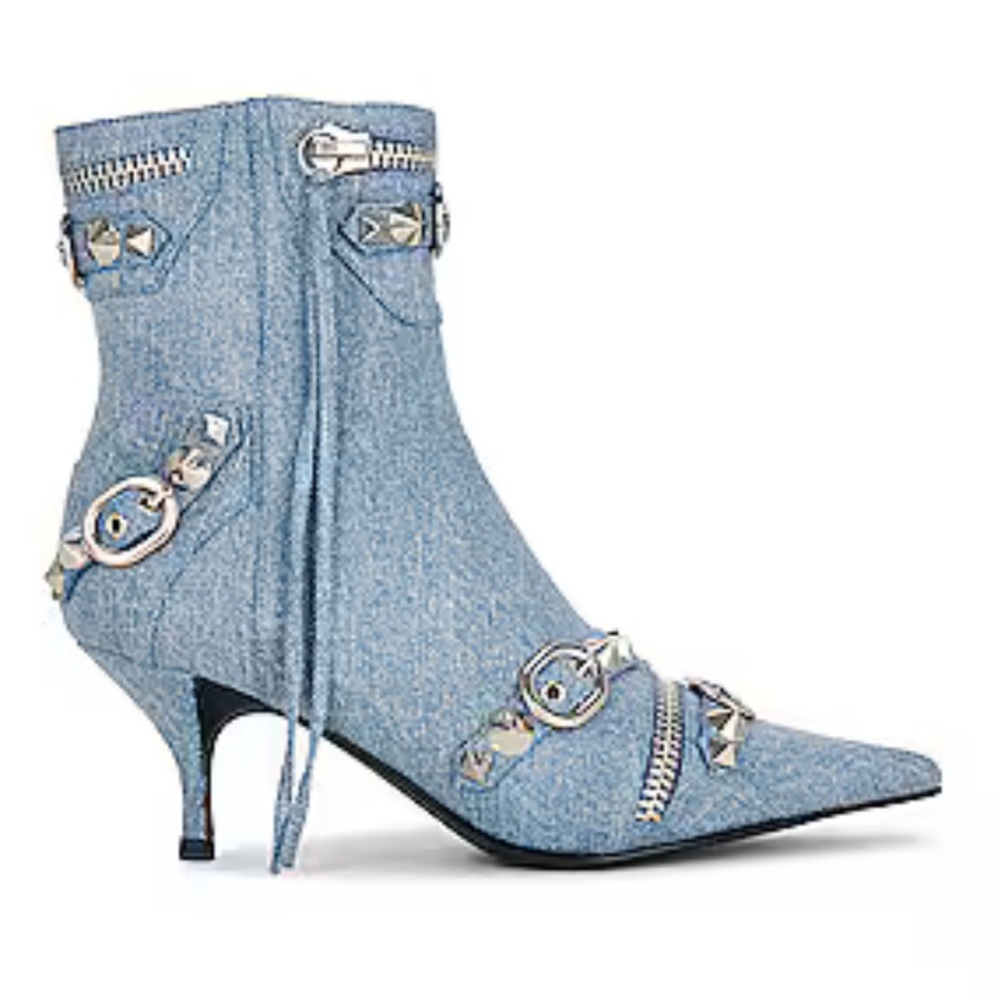 Jeffrey Campbell Blue Denim Heeled Boots with Silver Details